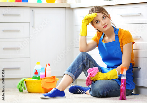 Cleaning concept. Young wom...