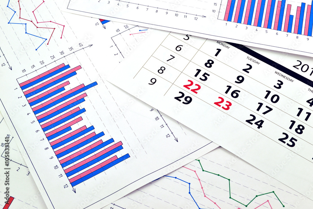 Monthly calendar and graphs on paper Monthly calendar and graphs on paper