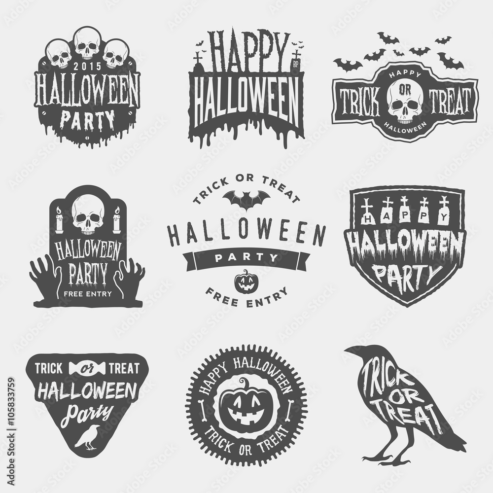 vector set of happy halloween vintage badges, emblems and labels
