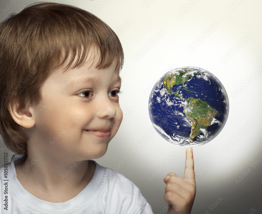 happy boy with panet Earth in hand. Elements of this image furnished by NASA. happy boy with panet Earth in hand. Elements of this image furnished by NASA.