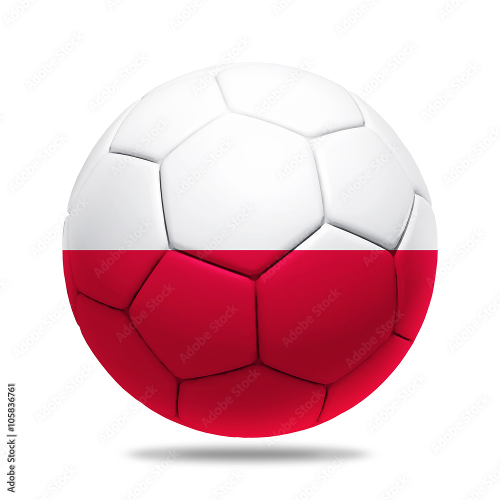 3D soccer ball with Poland team flag, UEFA euro 2016. isolated on white