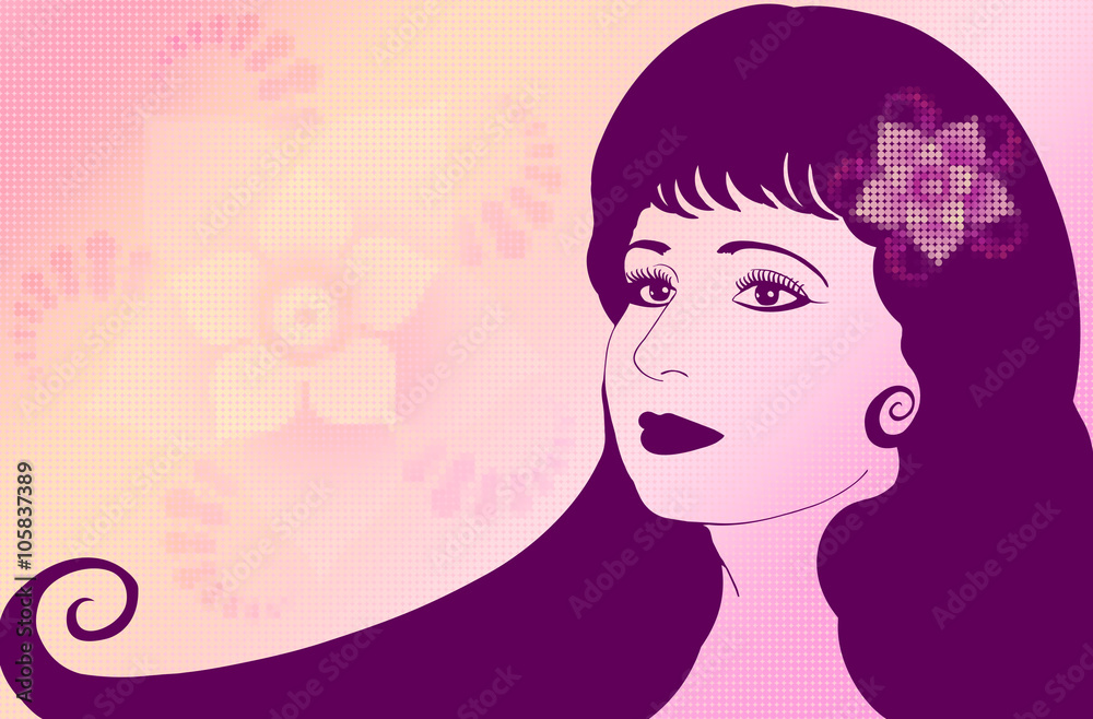 Illustration with a beautiful woman on the background of colored dots Illustration with a beautiful woman on the background of colored dots
