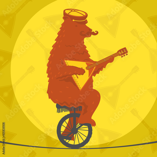 Bear riding a motorcycle on a tightrope