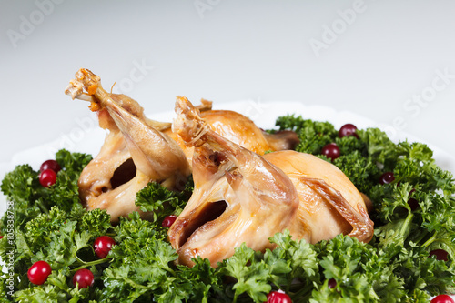 Carcasses of quail roasted ...