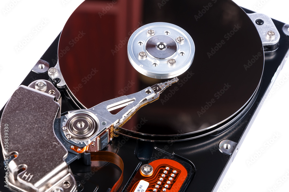 Hard disk open isolated on white background Hard disk open isolated on white background
