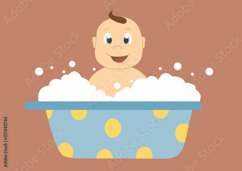 baby in a bath with bubbles,Vector illustrations