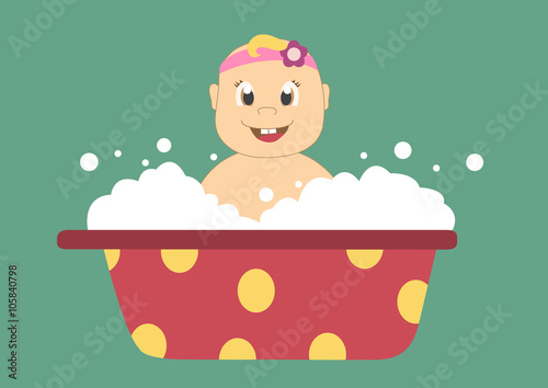  baby in a bath with bubbles,Vector illustrations
