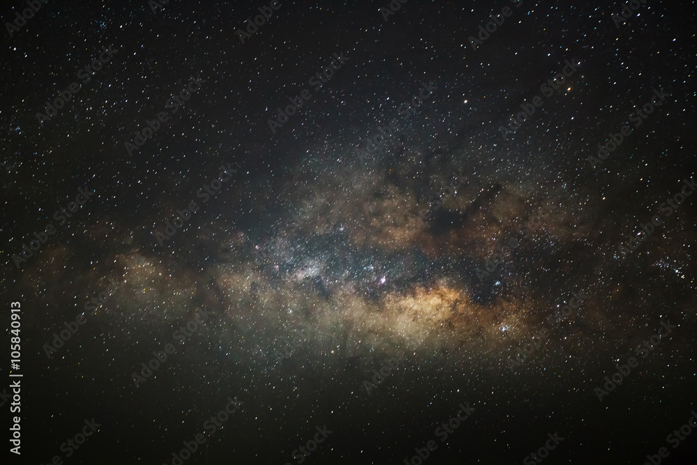 Milky Way galaxy, Long exposure photograph, with grain.