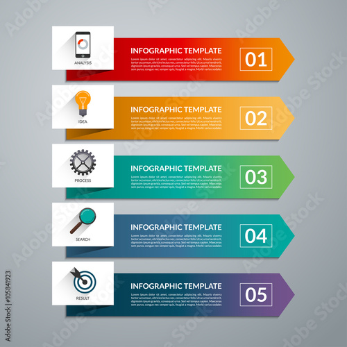 Arrow design elements for business infographics. Vector template with 5 steps, parts, options