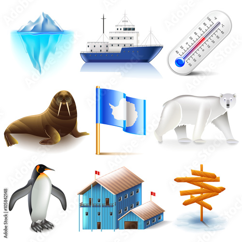 Antarctica icons vector set