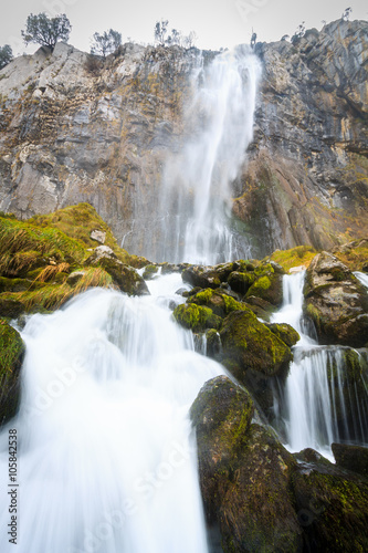 Waterfall in the birth of the river Ason  Cantabria  Spain