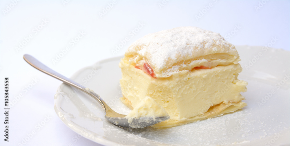 Sweet dessert of puff pastry and vanilla pudding Sweet dessert of puff pastry and vanilla pudding