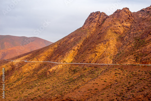 Mountain landscape at the central part of Fuerteventura island on the cloudy and foggy weather in Spain © rh2010