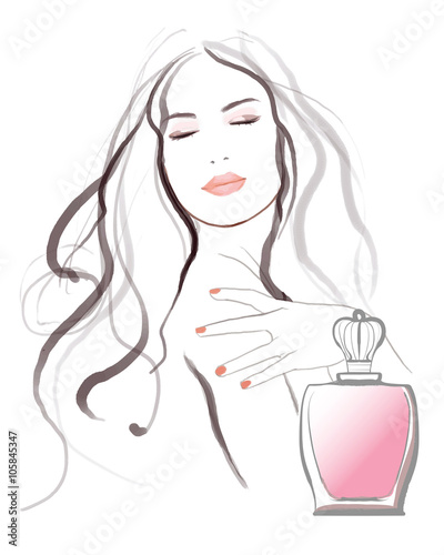 Young pretty woman advertising for perfume