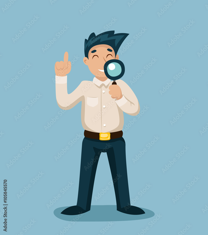 Cartoon Businessman Character Magnifying glass Icon Search Symbol on Stylish Background Retro Vintage Design Vector Illustration Cartoon Businessman Character Magnifying glass Icon Search Symbol on Stylish Background Retro Vintage Design Vector Illustration