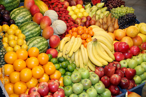 Fototapeta Naklejka Na Ścianę i Meble -  Big assortment of fresh organic fruits. Frame composition of fru
