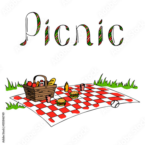 Picnic graphic art color illustration vector