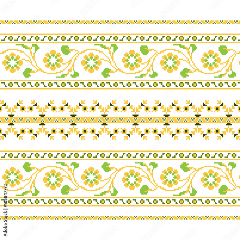 Set of Ethnic ornament pattern with  cross stitch  flower