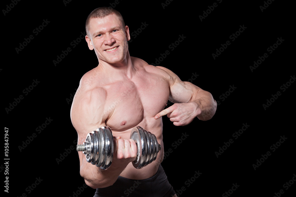 male bodybuilder with dumbbells male bodybuilder with dumbbells