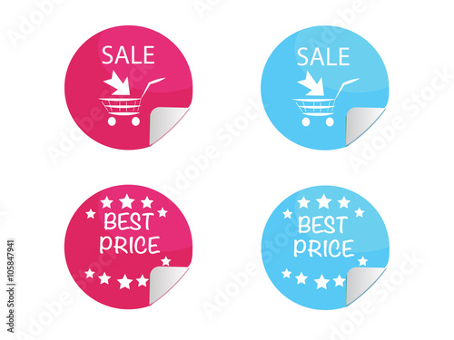 sale and best price stickers in red and blue