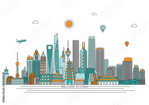 Canvas Print China detailed Skyline