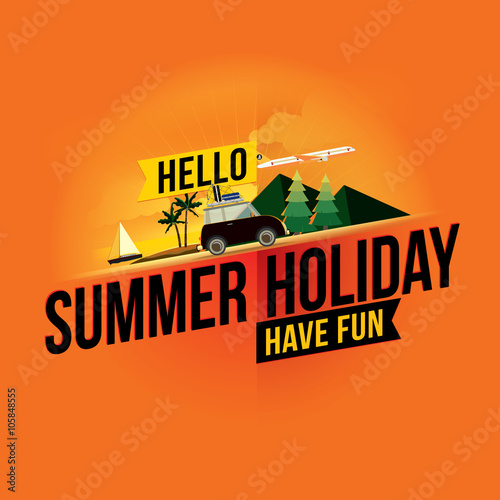 Summer holiday with sunset time background. Vector illustration