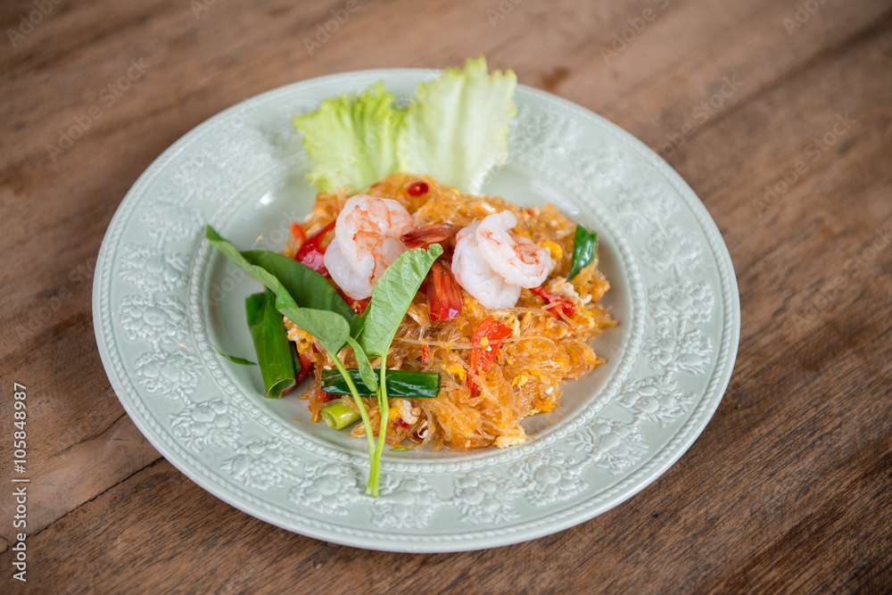Stir fried vermicelli and mixed vegetables with sukiyaki sauce. Stir fried vermicelli and mixed vegetables with sukiyaki sauce.