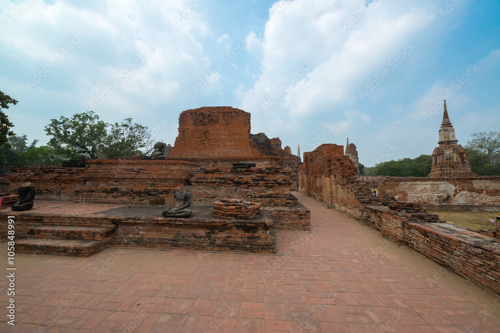 Beautiful ancient site in Wat Maha That Ayutthaya as a world heritage site, Thailand