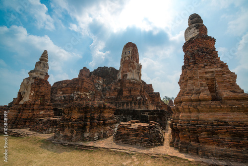 Beautiful ancient site in Wat Maha That Ayutthaya as a world heritage site, Thailand