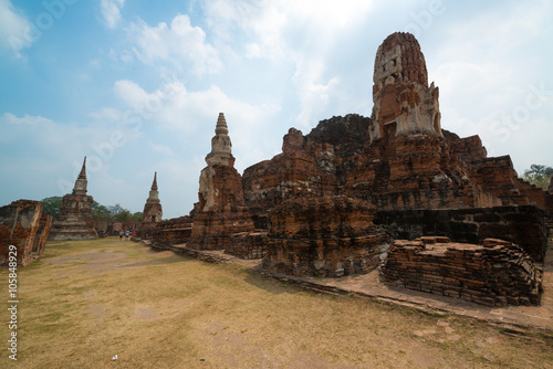 Beautiful ancient site in Wat Maha That Ayutthaya as a world heritage site  Thailand