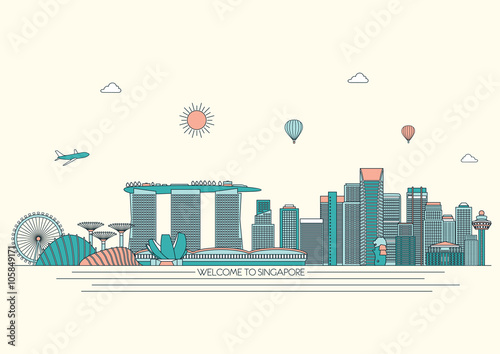 detailed Skyline. Travel and tourism background. Vector background. line illustration. Line art style