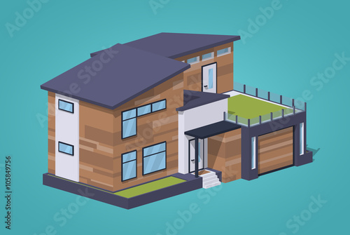 Contemporary american house against the blue background. 3D lowpoly isometric vector illustration