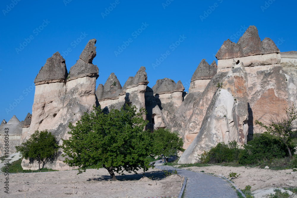 Landscape form of weathering of volcanic tuffs. Cappadocia. Turkey.