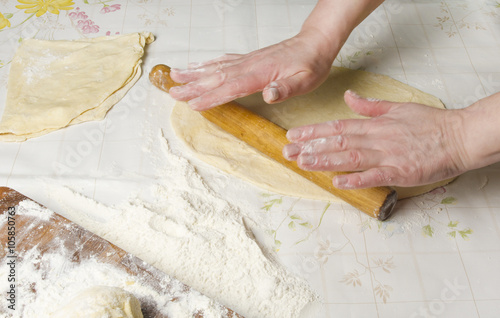 Making dough by female hands