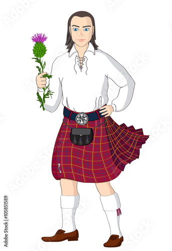 Scotsman with national flower of Scotland. Vector