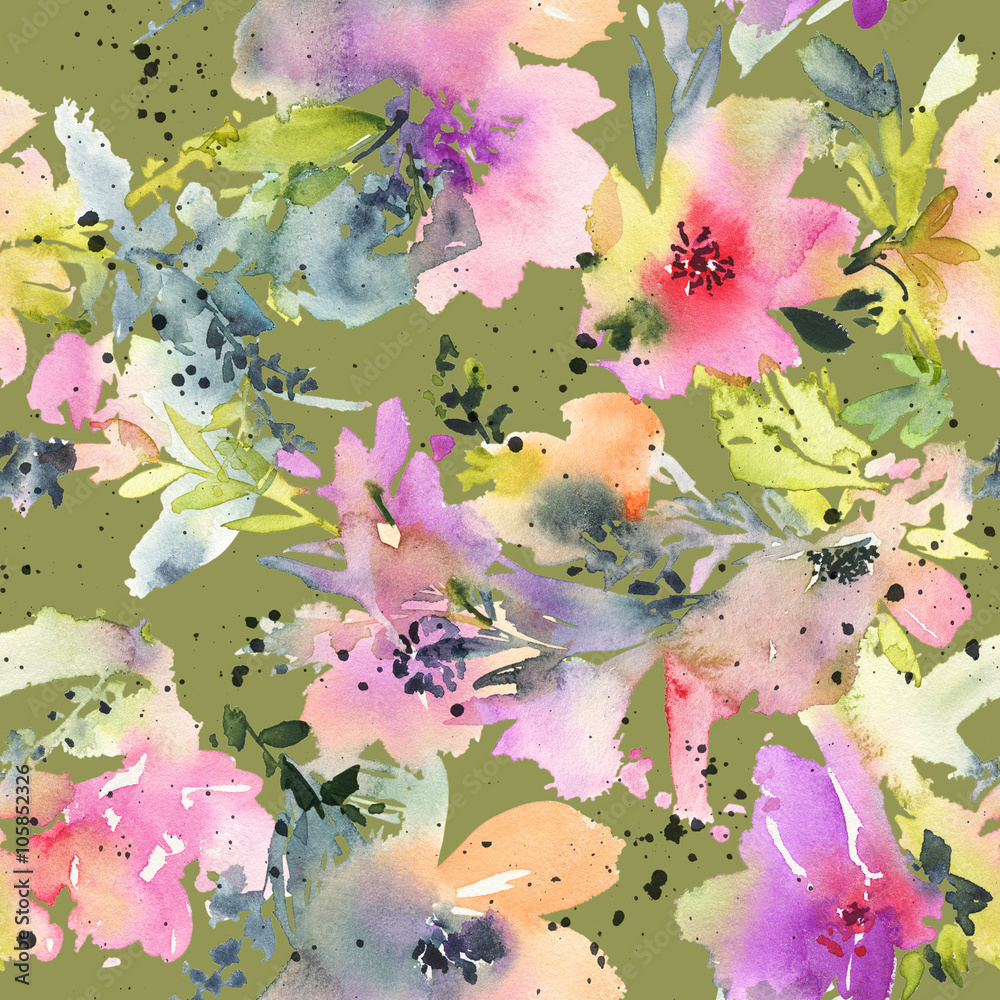 Obraz Streszczenie kwiaty akwarela. Bezszwowy wzór