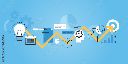 Flat line design website banner of development process, from idea to realization.
Modern vector illustration for web design, marketing and print material.
