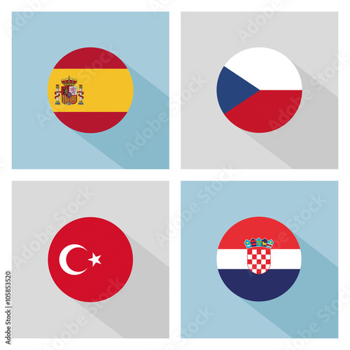 soccer group D teams flags in flat design. UEFA euro 2016.