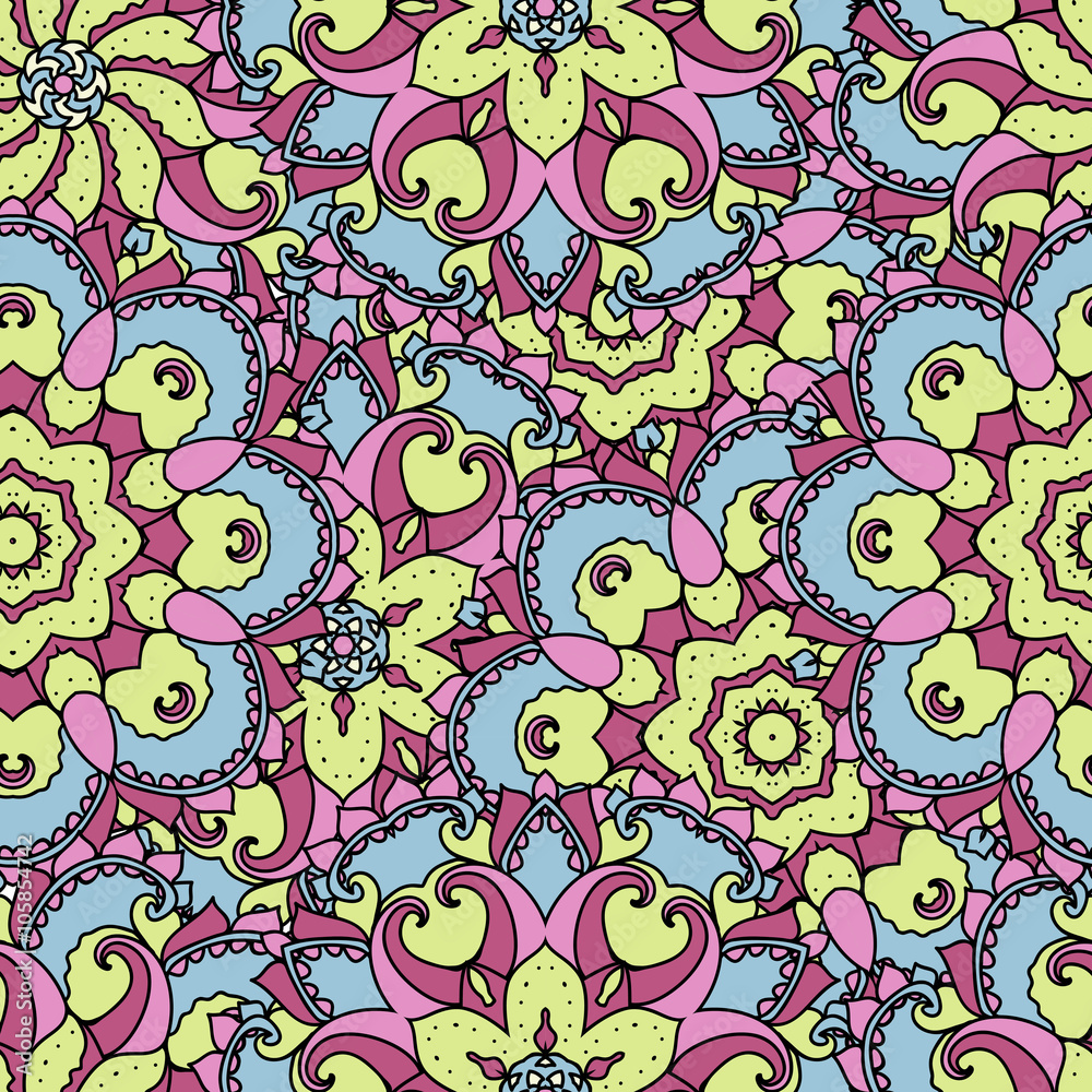 Fototapeta premium Ethnic arabic, indian ornament. Hand drawn seamless pattern. Vector illustration.