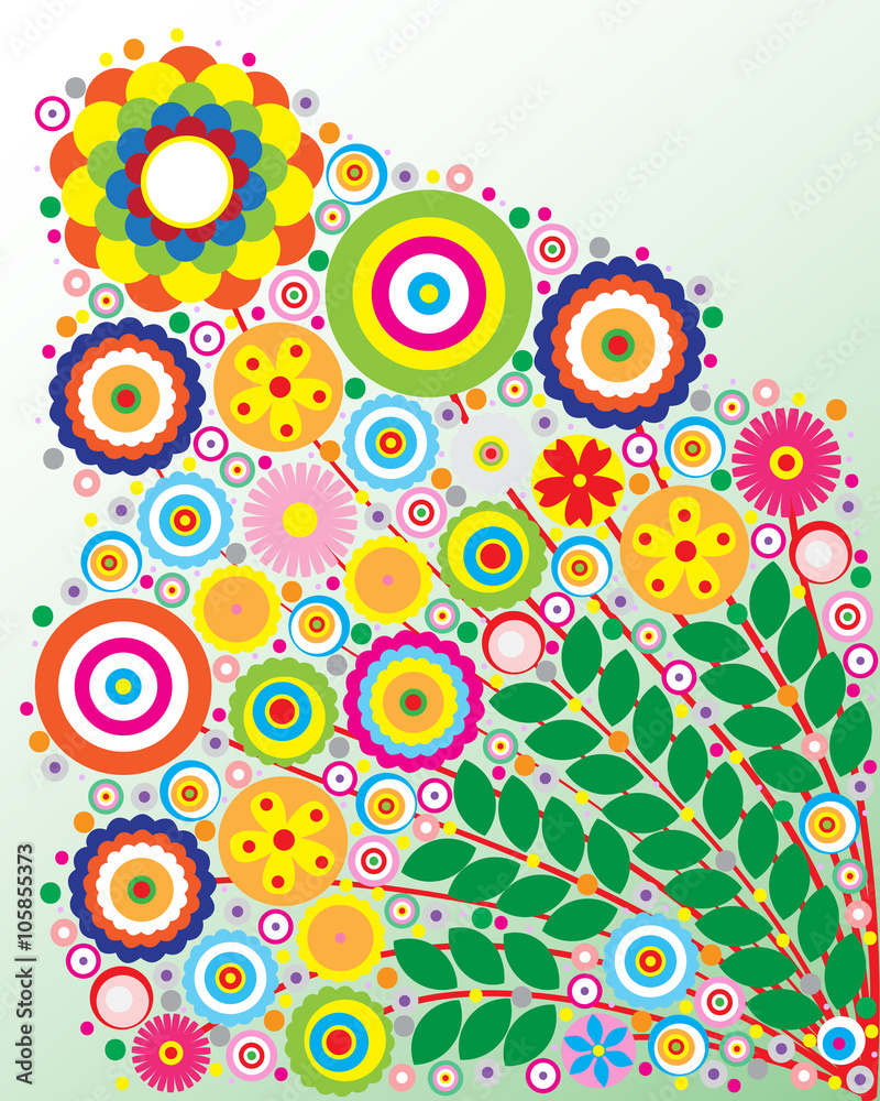Naklejka premium Colorful flowers on green, floral composition card
