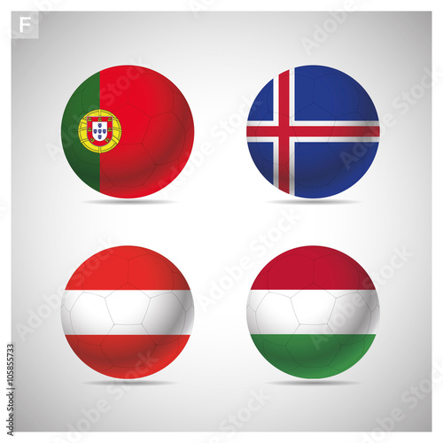 soccer balls with group A teams flags. UEFA euro 2016.