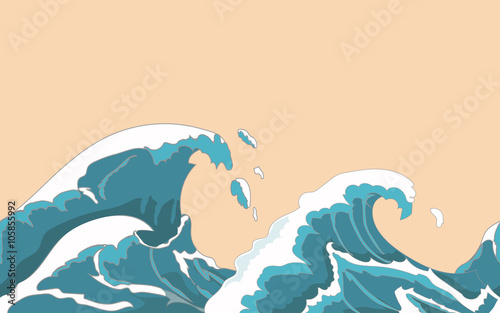 Ocean big wave seamless in Japanese style. Water splash, storm , weather nature. Hand drawn  vector illustration