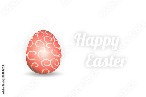 Easter egg with red russian texture and Happy Easter text standing on a plain white background