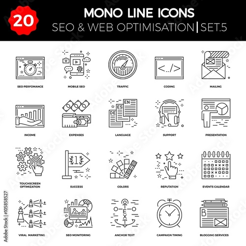 Thin Line Icons Set of Search Engine Optimization