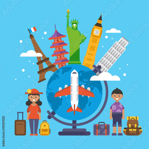 Travel around the world concept. Flat elements for web graphics photo