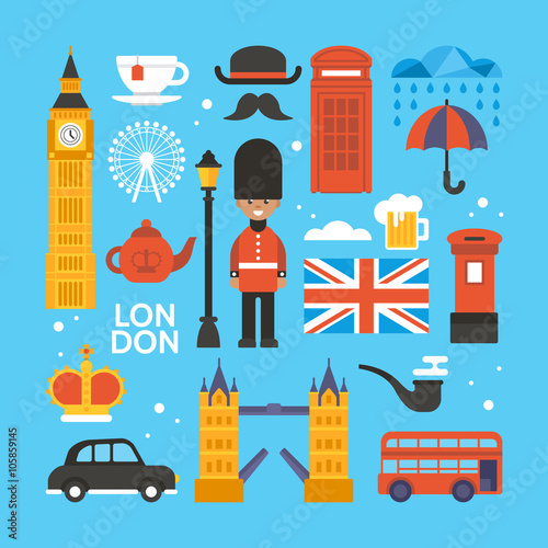 London, Great Britain flat elements for web graphics and design.