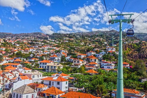  Madeira island, Portugal. Funchal city cable car houses view