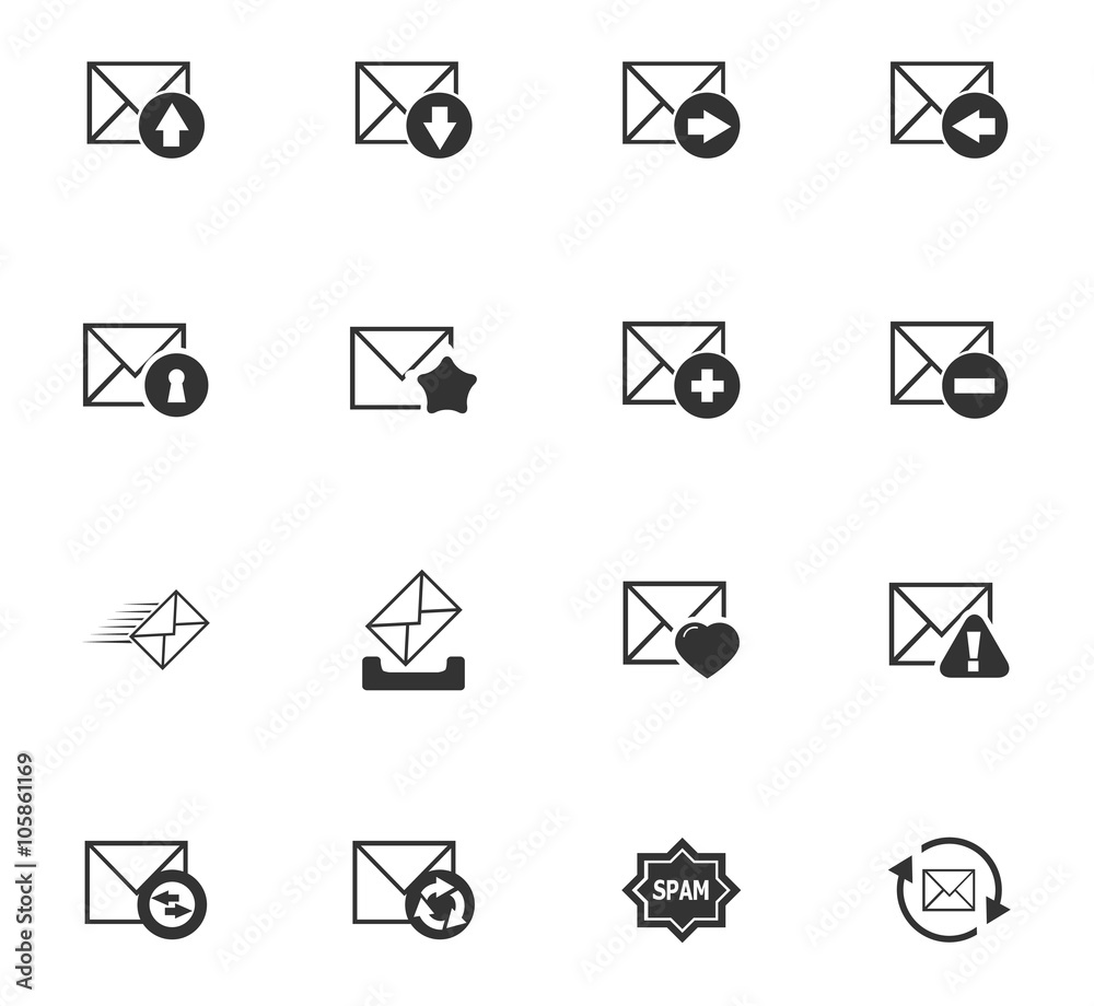 Mail and envelope icons set Mail and envelope icons set