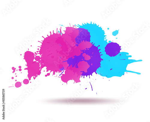 Purple and blue color ink transparent blots abstract composition