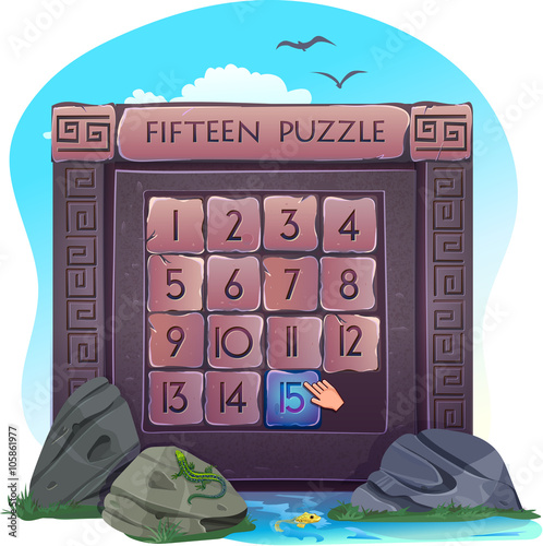 Fifteen puzzle in the form of stone blocks